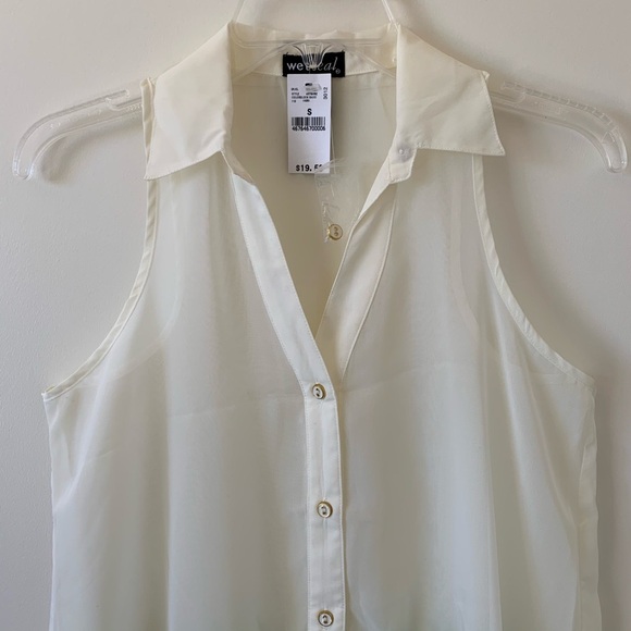 Wet Seal Green Cream White Chiffon Button-up Blouse Shirt Tank - Picture 2 of 7